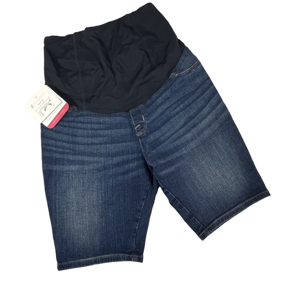 Isabel Maternity Denim Jean Bermuda Shorts sz 4/27 9" Inseam Crossover Panel - Picture 1 of 9